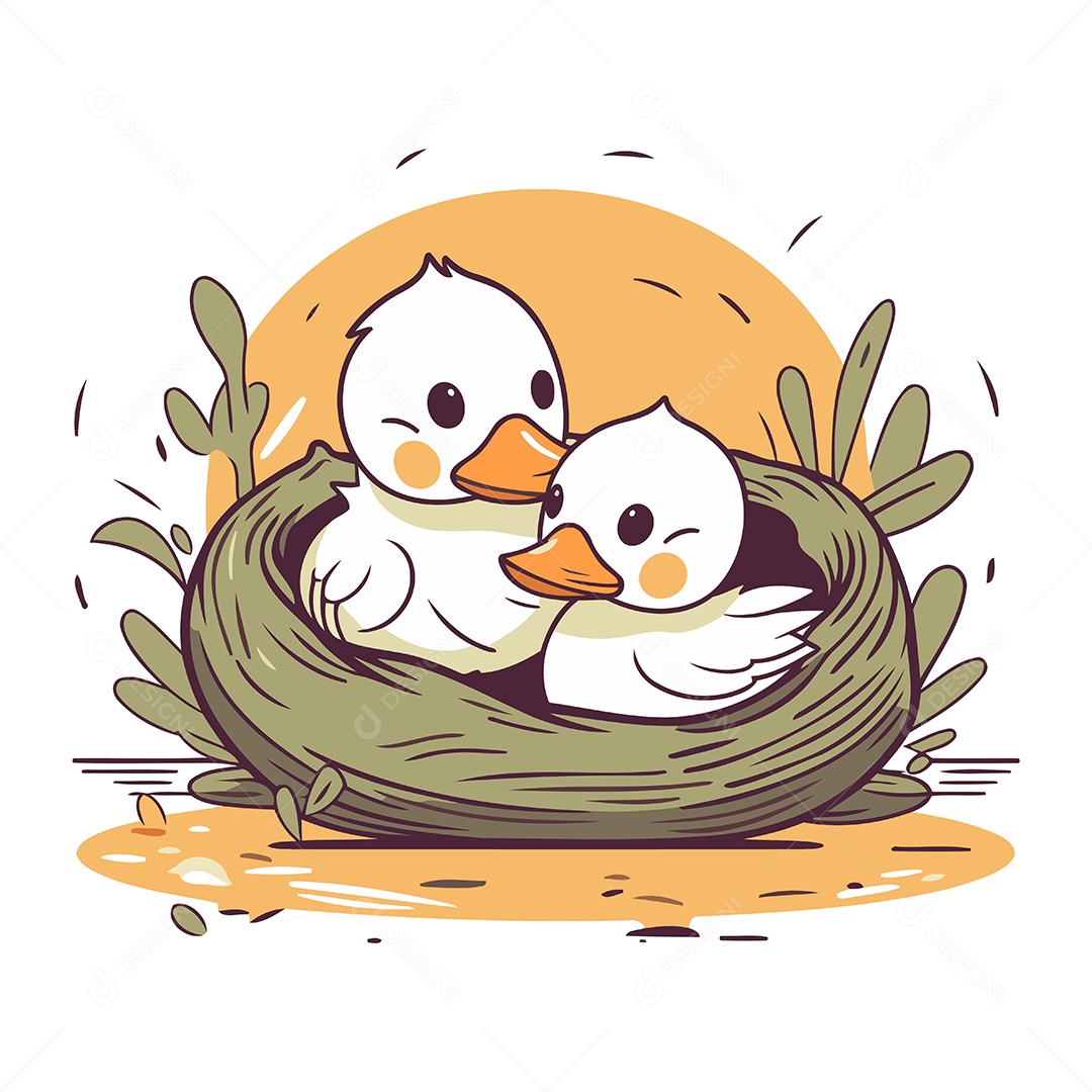 Patinhos Fofo em um Ninho Ilustração Vetor EPS