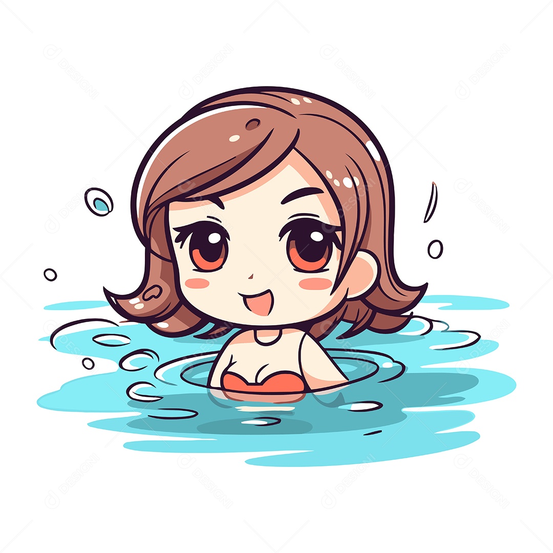Garotinha Fofa Nadando na Piscina Ilustração Vetor EPS
