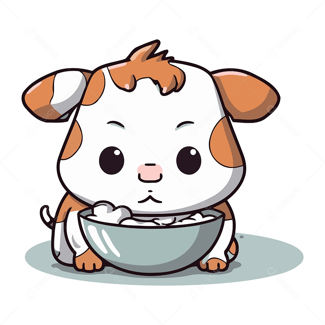Vaca Fofa de Desenho Animado Com Tigela Ilustração Vetor EPS