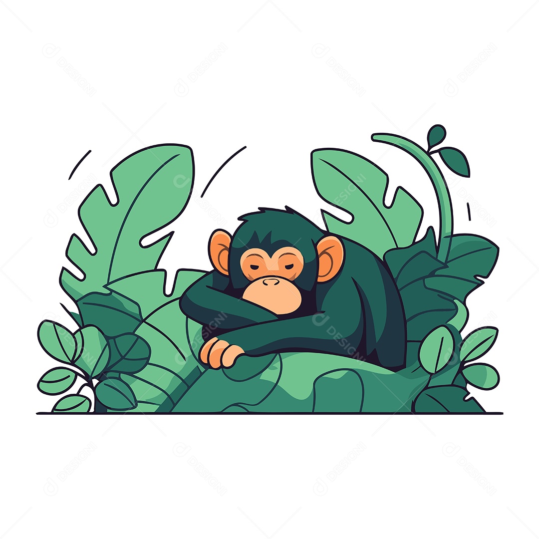 Macaco Sentado na Selva Ilustração Vetor EPS