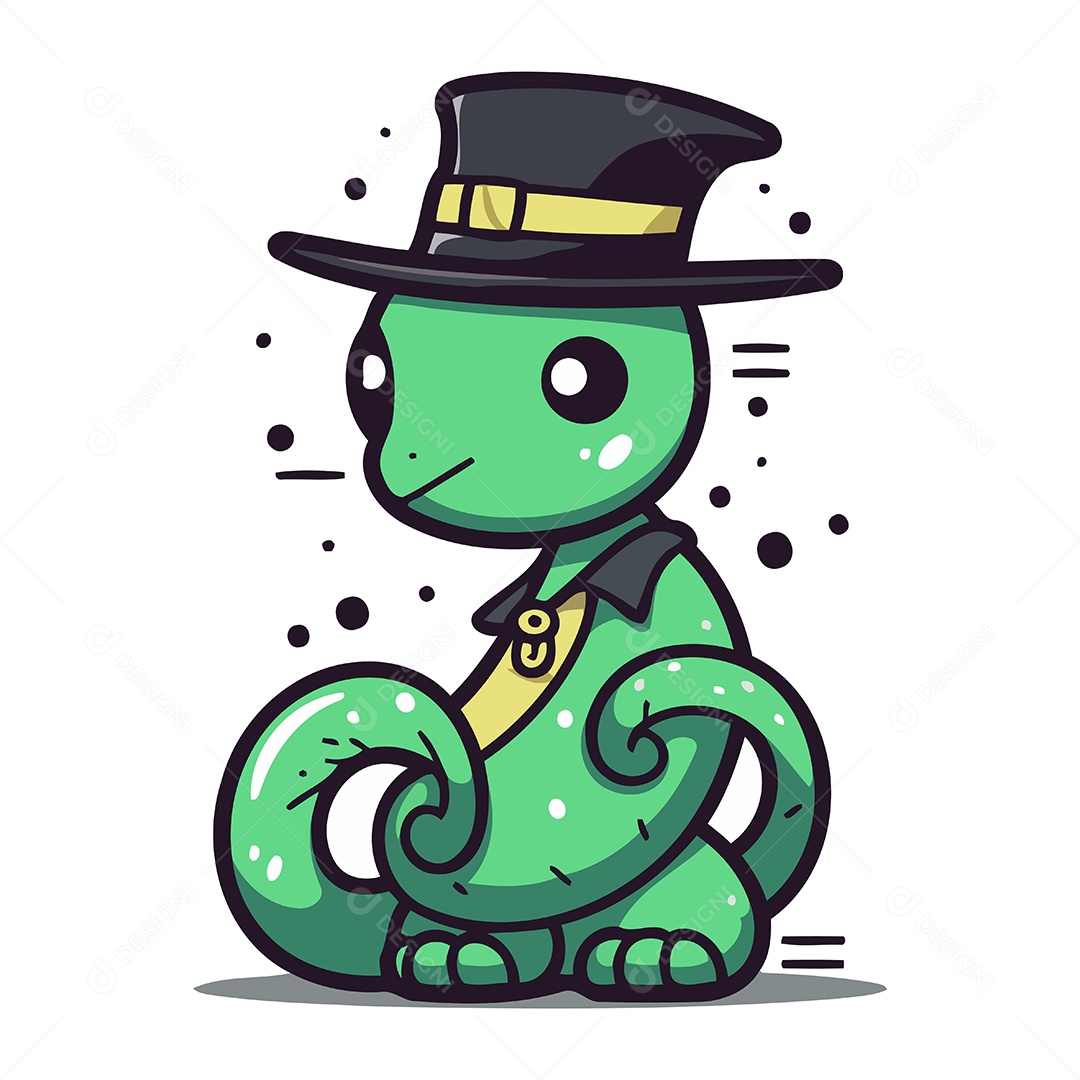 Cobra Fofa de Chapéu e Gravata Borboleta Ilustração Vetor EPS