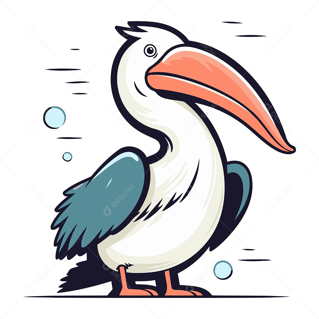 Pelicano de Desenho Animado Ilustração Vetor EPS