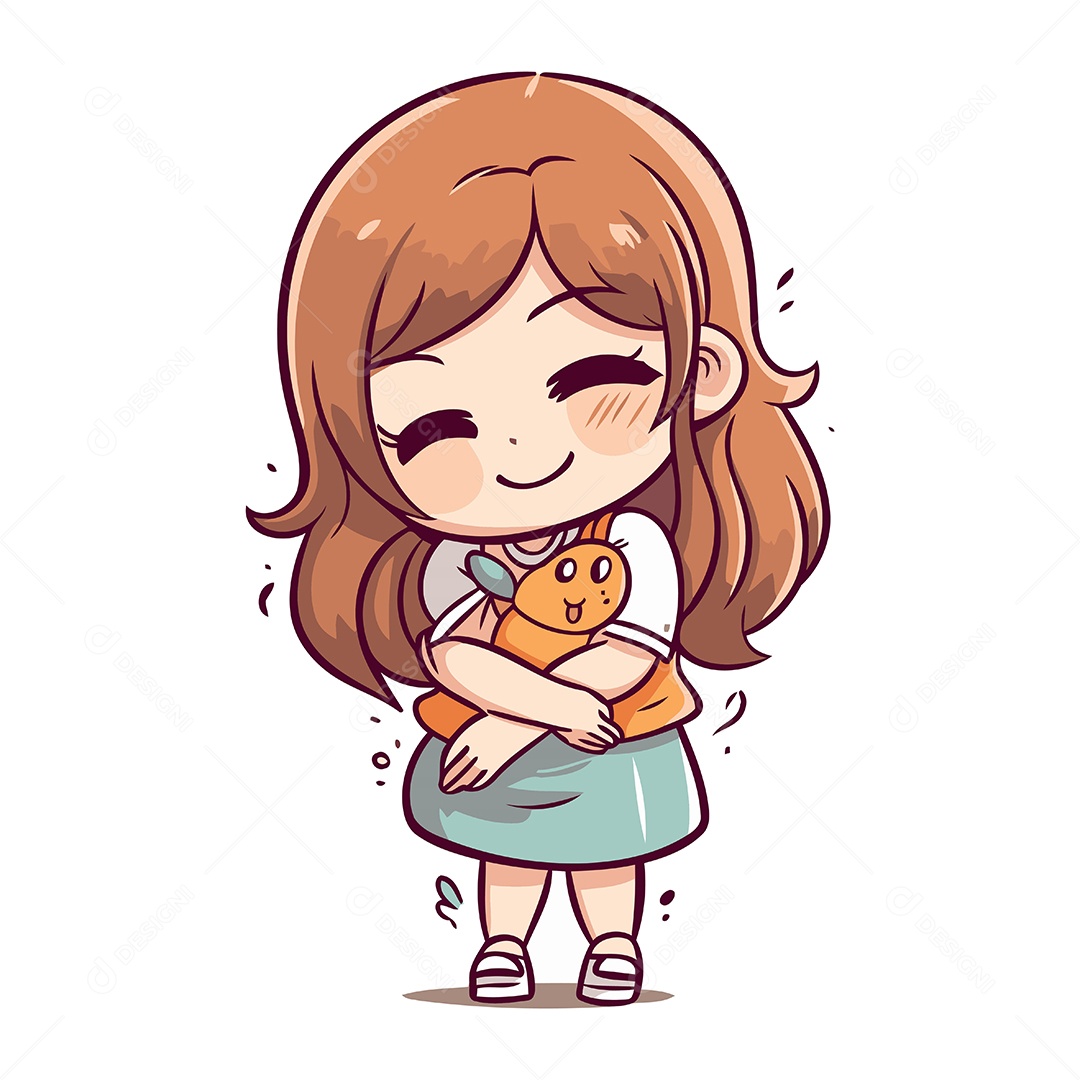 Menina Segurando um Ursinho de Pelúcia Ilustração Vetor EPS