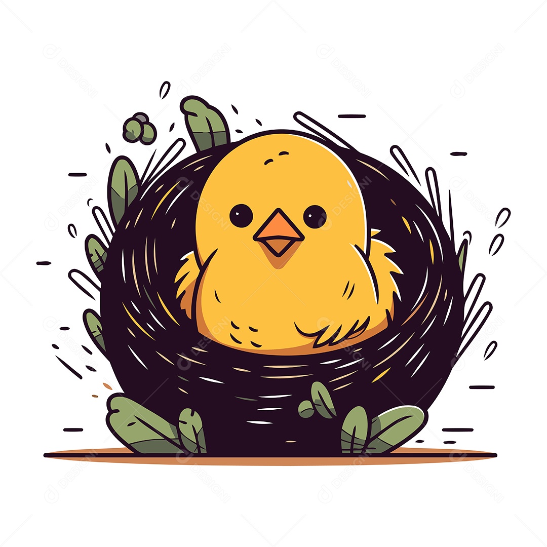 Pintinho Fofo no Ninho Ilustração Vetor EPS