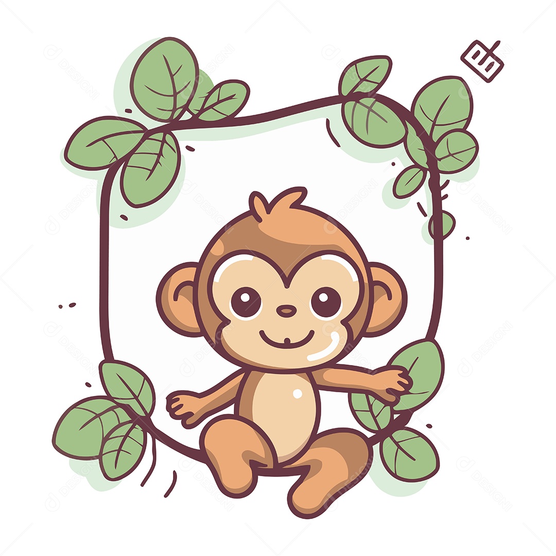 Macaco Fofo de Desenho Animado Ilustração Vetor EPS
