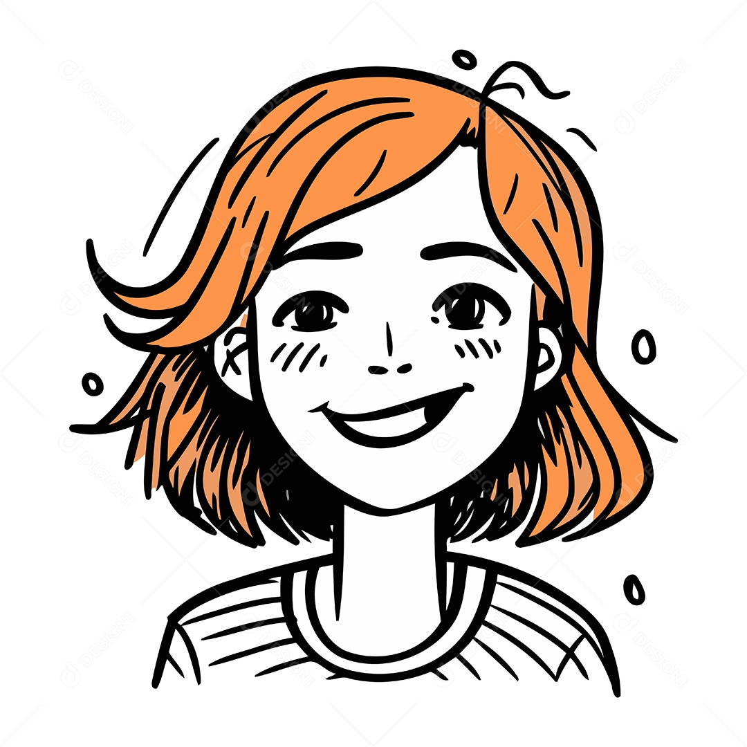 Jovem Ruiva Sorrindo de Desenho Animado Ilustração Vetor EPS