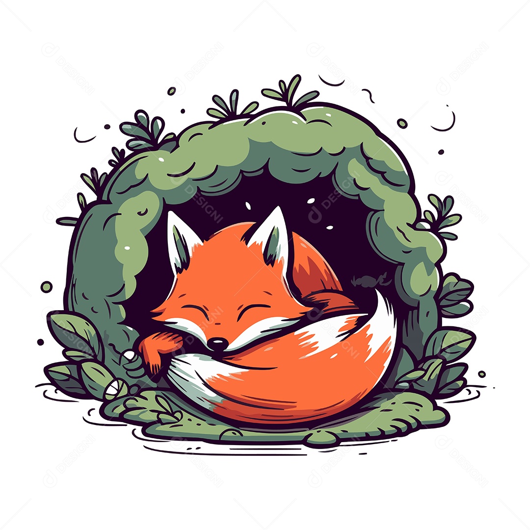 Raposa Fofa na Toca Ilustração Vetor EPS