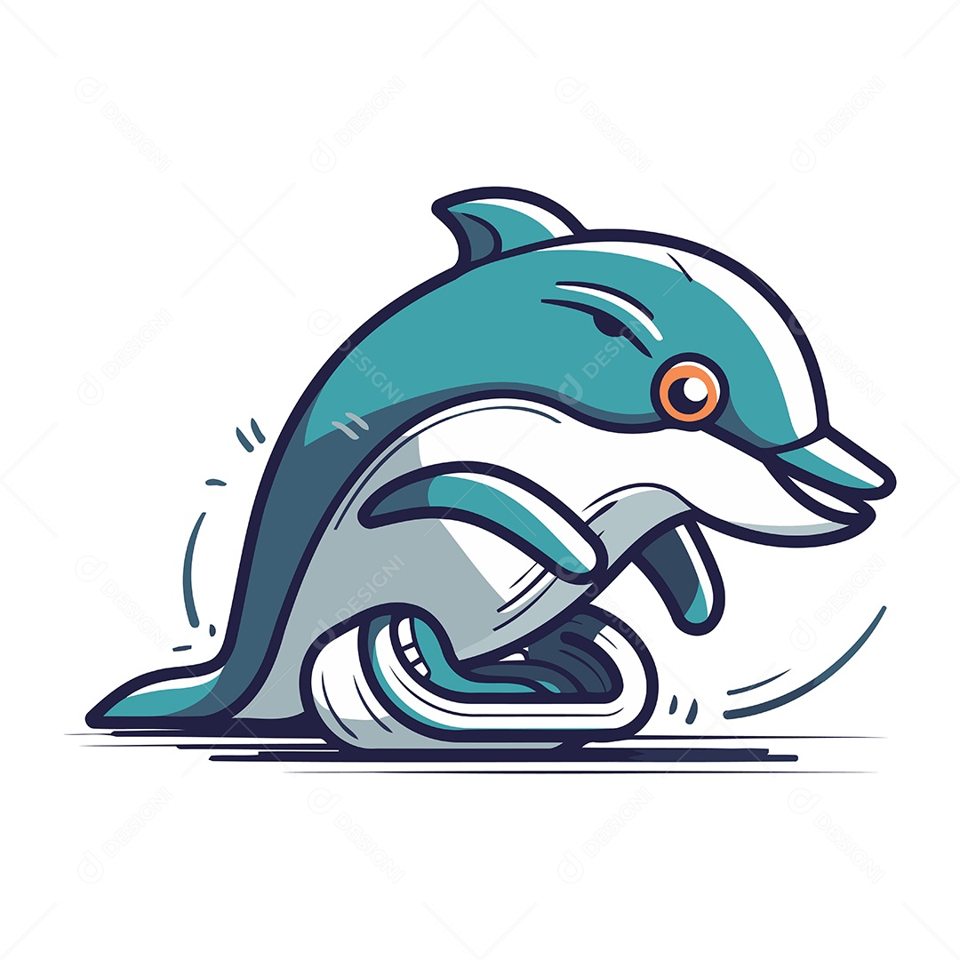 Golfinho de Desenho Animado Ilustração Vetor EPS