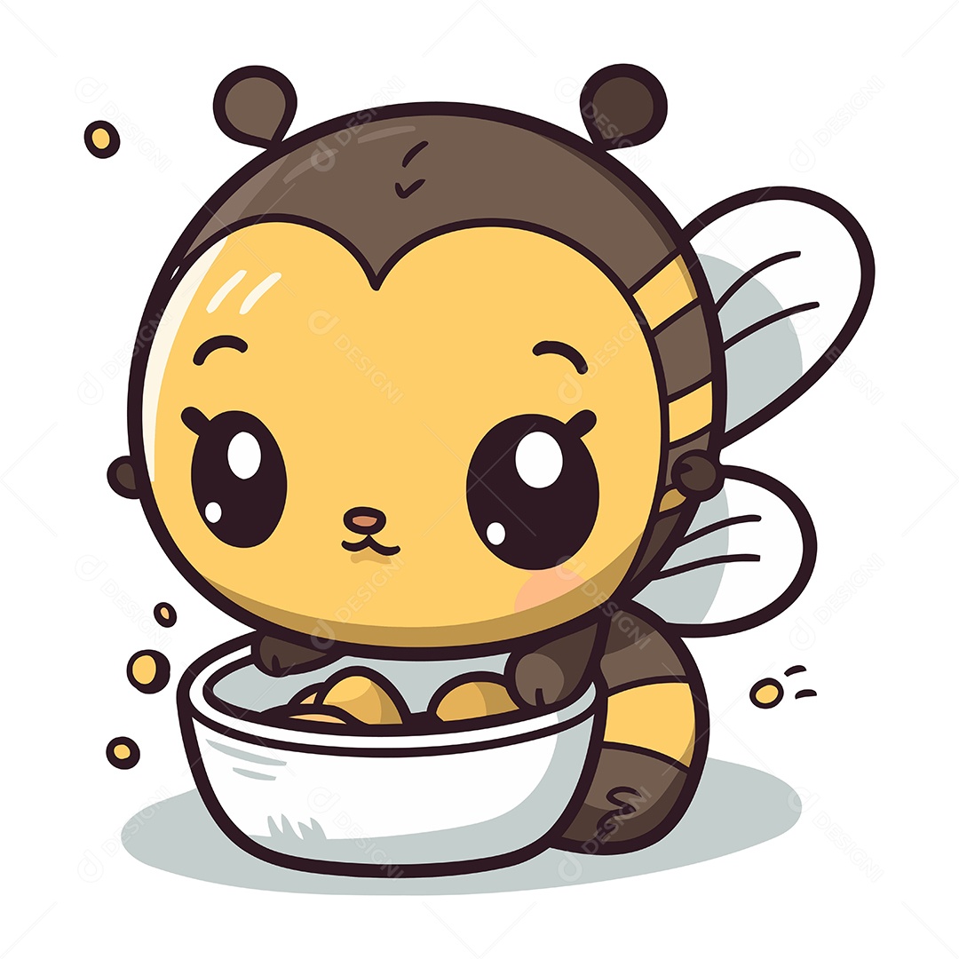Abelhinha Fofa com uma Tigela Ilustração Vetor EPS