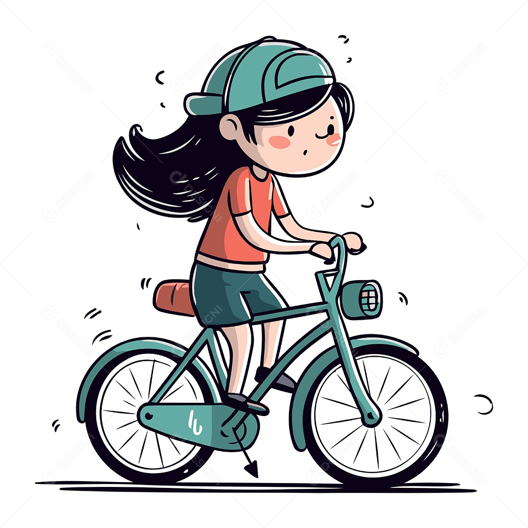 Garota Andando de Bicicleta Ilustração Vetor EPS