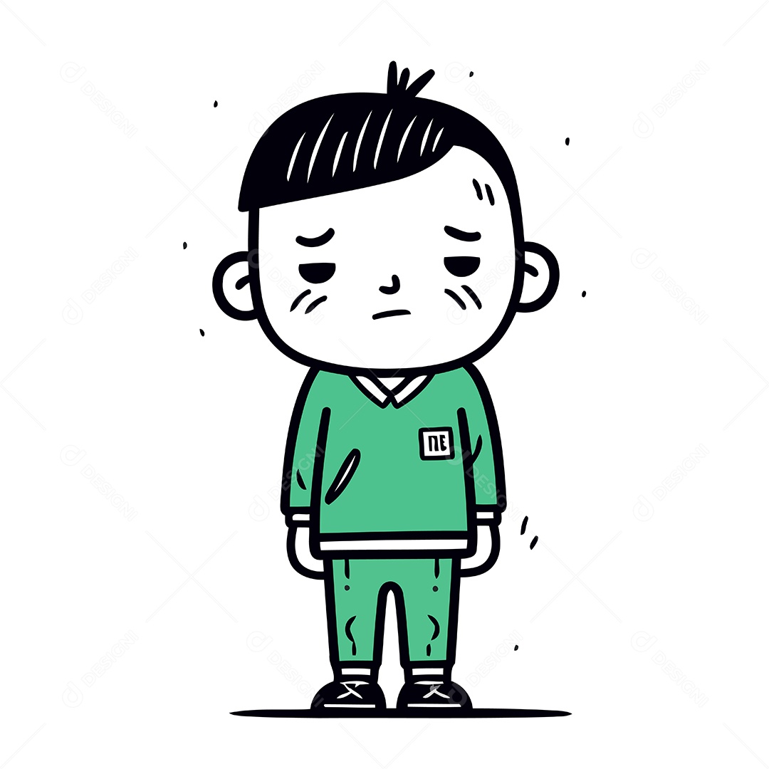 Menino Triste de Desenho Animado Ilustração Vetor EPS