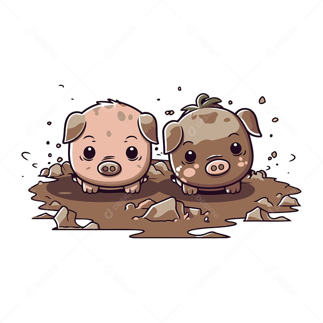 Porquinhos Fofo de Desenho Animado Ilustração Vetor EPS