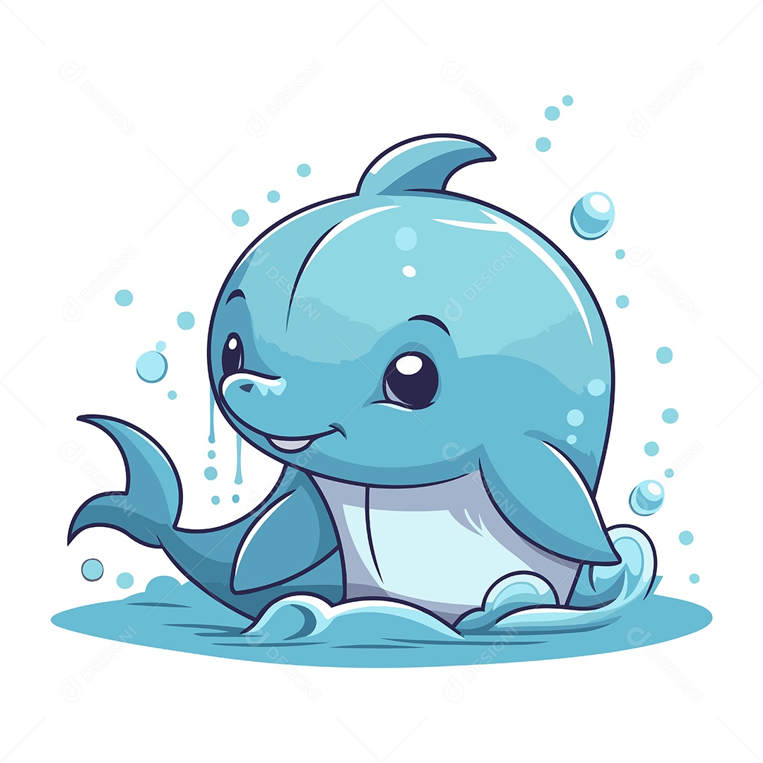 Baleia Fofa de Desenho Animado Ilustração Vetor EPS