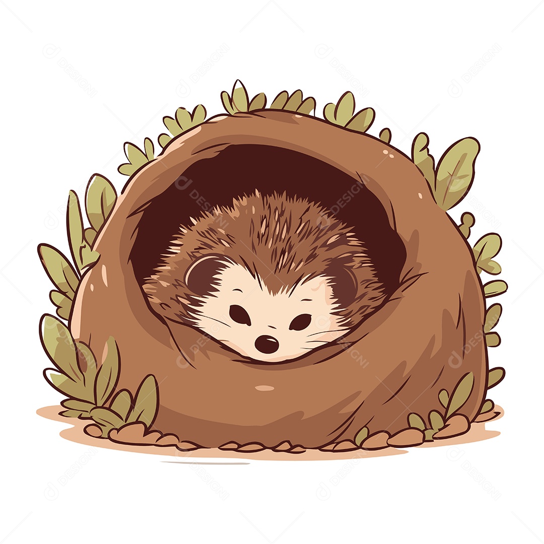 Ouriço em uma Toca Ilustração Vetor EPS