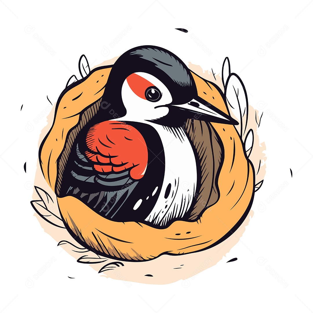 Pica Pau de Desenho Animado em um Ninho Ilustração Vetor EPS
