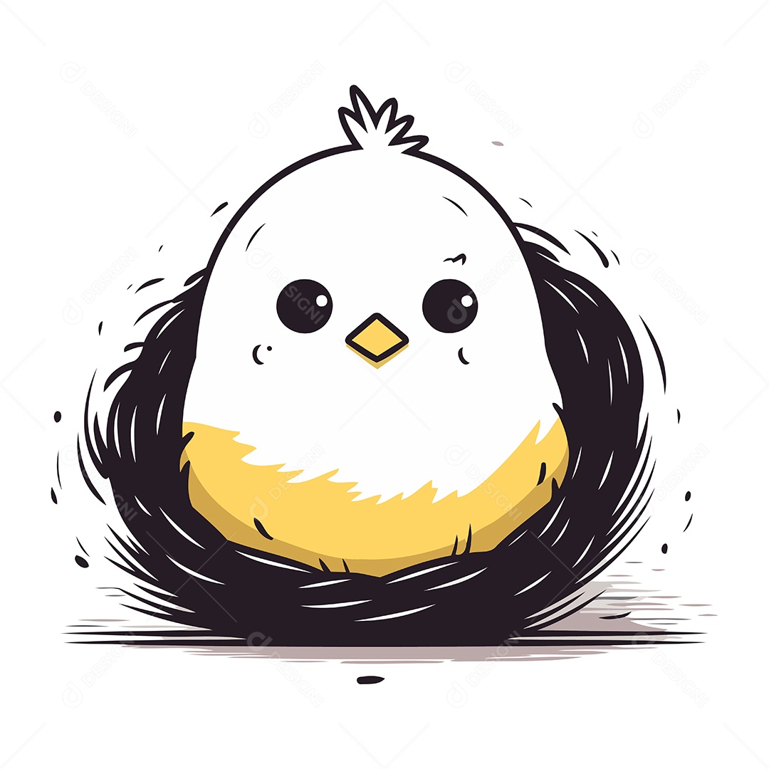 Pintinho de Desenho Animado no Ninho Ilustração Vetor EPS
