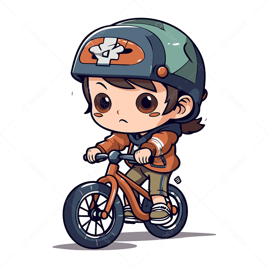 Menino de Capacete Andando de Bicicleta Ilustração Vetor EPS