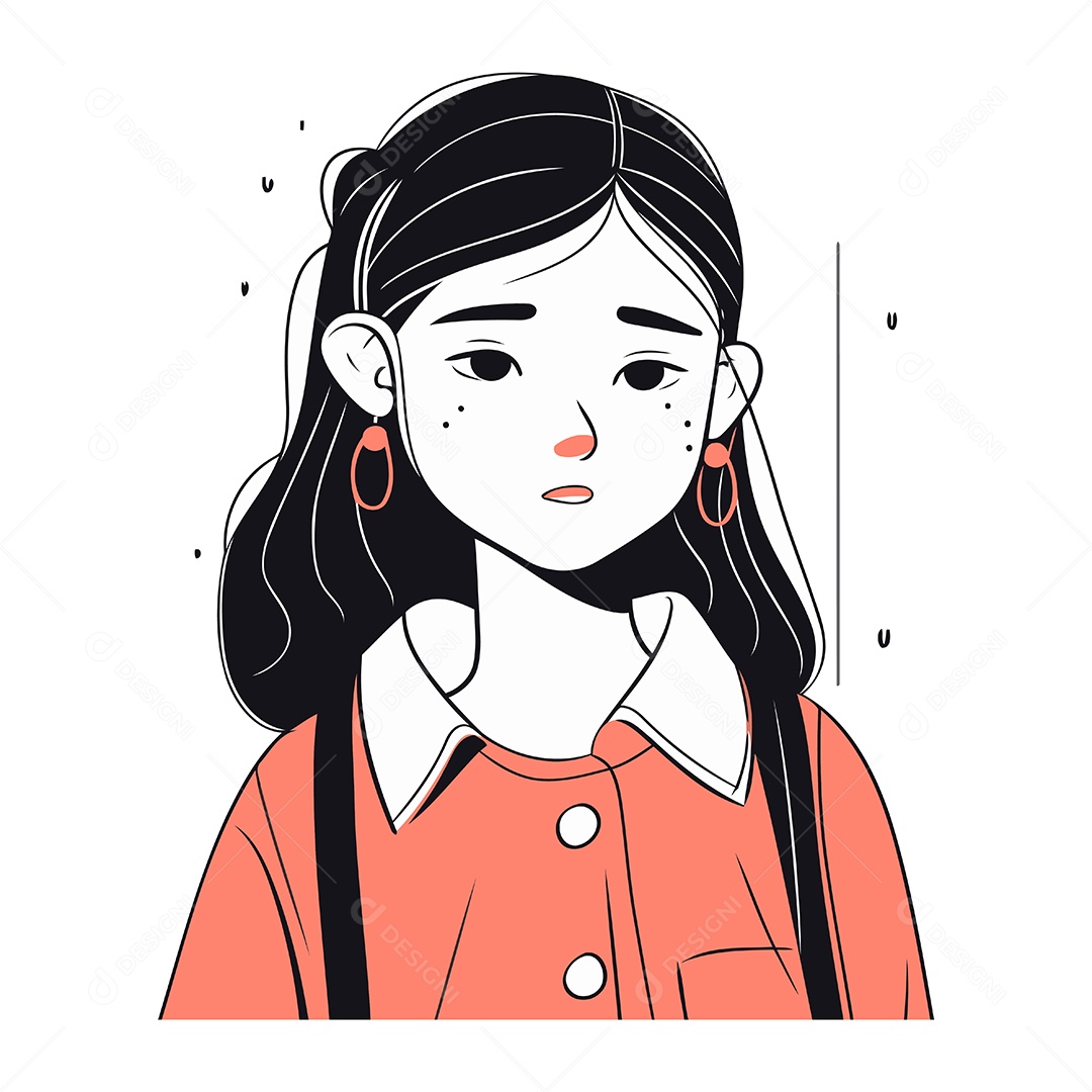 Menina Triste de Desenho Animado Ilustração Vetor EPS