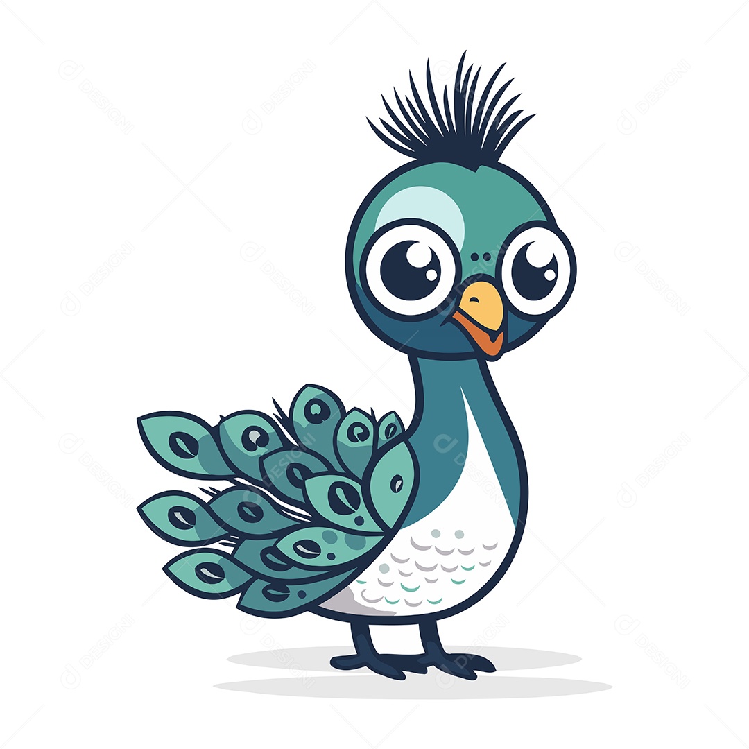 Pavão Fofo de Desenho Animado Ilustração Vetor EPS