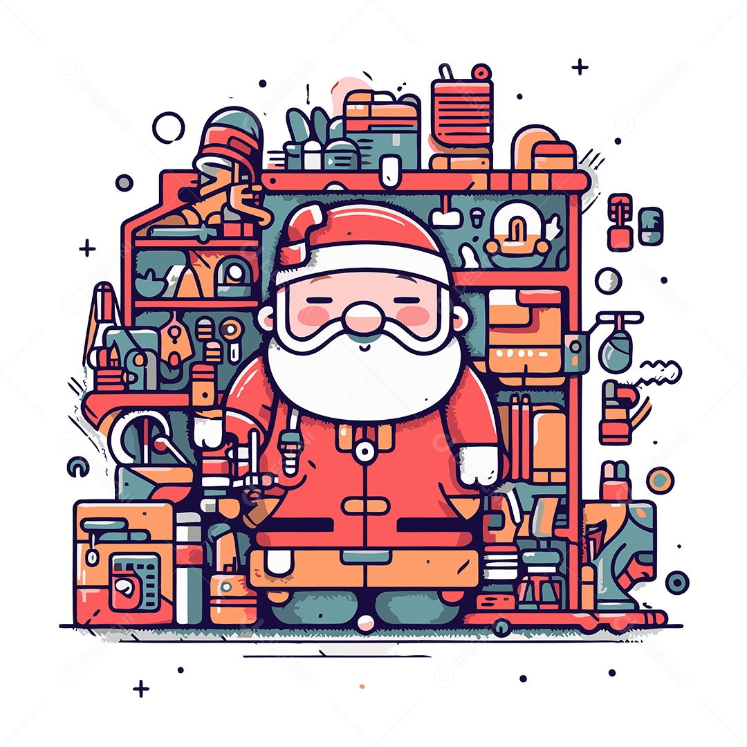 Papai Noel na Oficina Ilustração Vetor EPS
