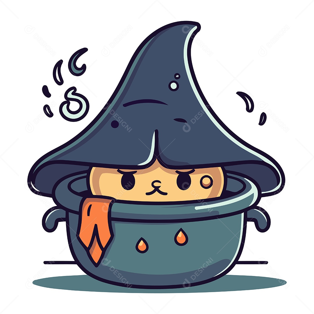 Bruxa Fofa em um Panela Ilustração Vetor EPS