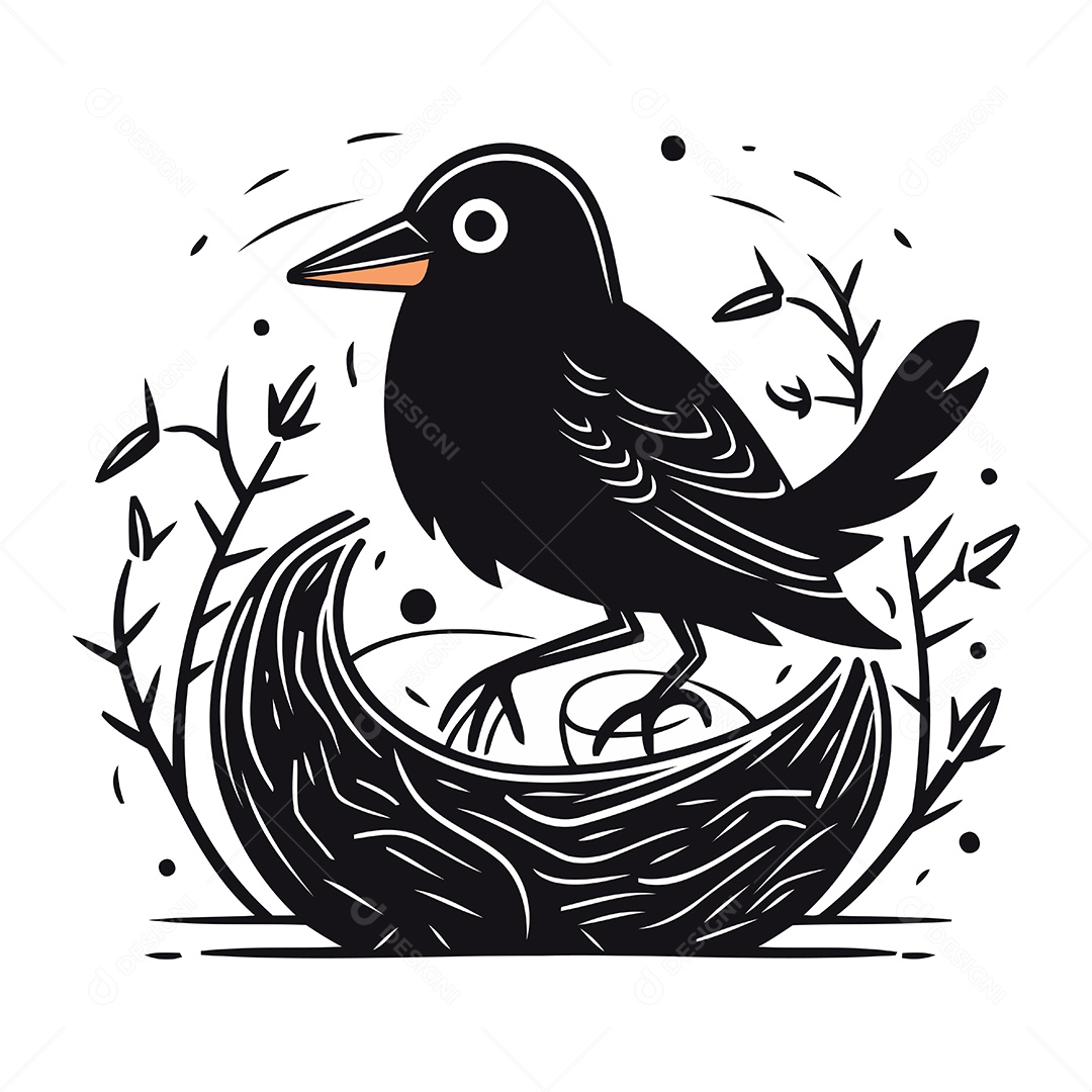 Corvo de Desenho Animado no Ninho Ilustração Vetor EPS