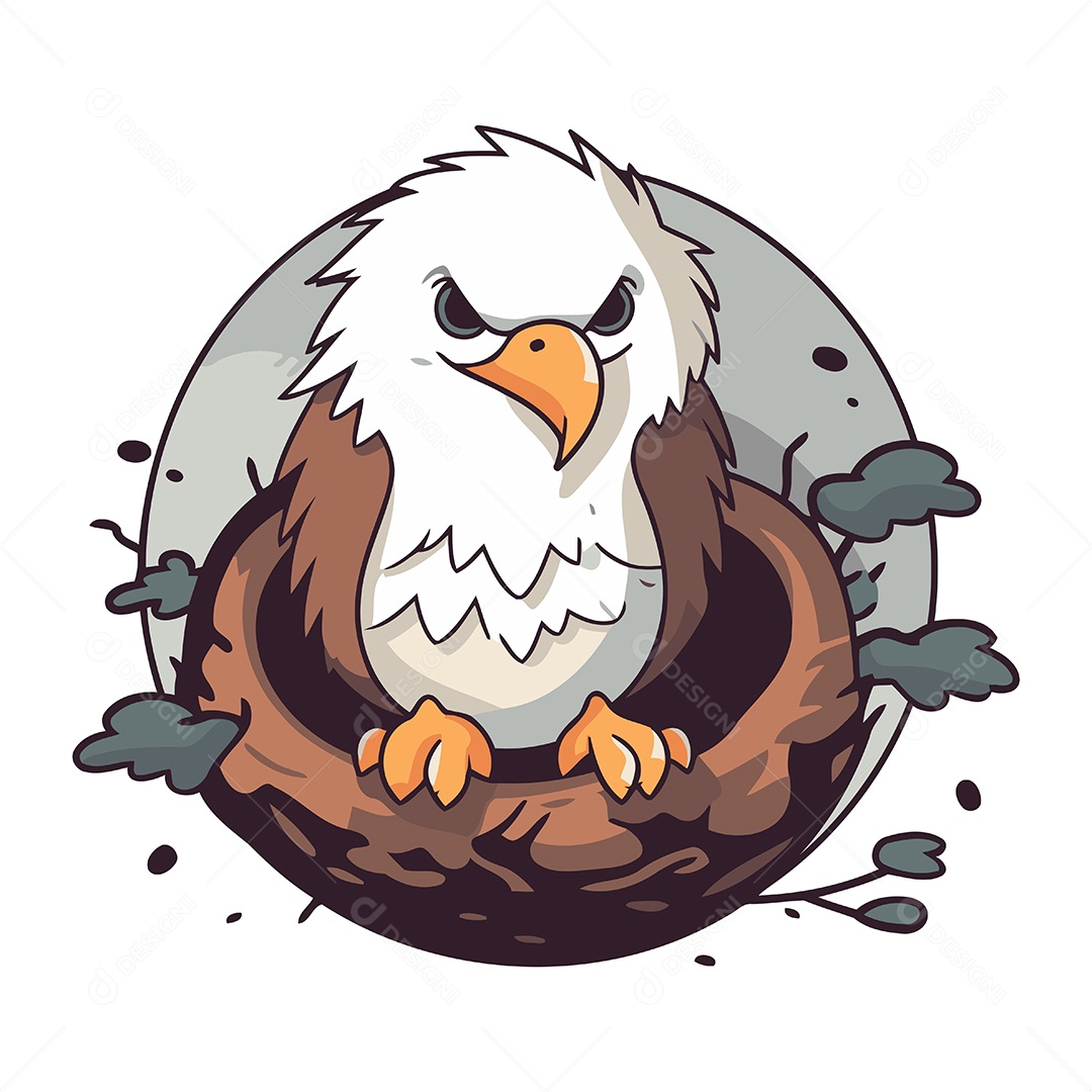 Águia de Desenho Animado no Ninho Ilustração Vetor EPS