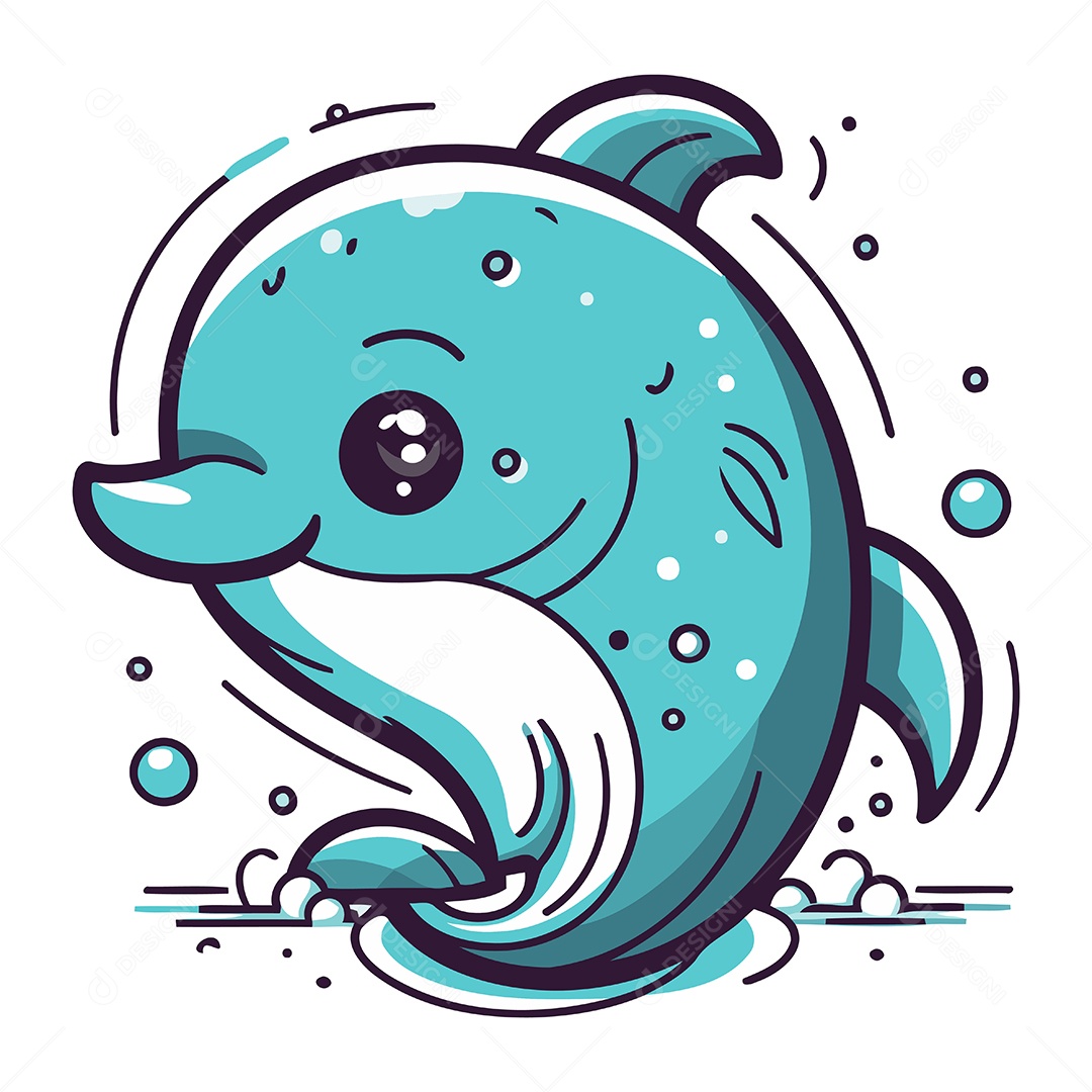 Baleia Azul de Desenho Animado Ilustração Vetor EPS