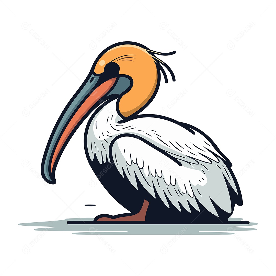 Pelicano de Desenho Animado Ilustração Vetor EPS
