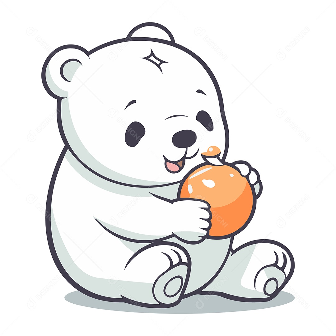Urso Polar Segurando uma Laranja Ilustração Vetor EPS