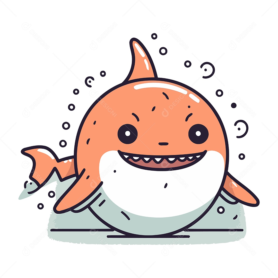 Tubarão Fofo de Desenho Animado Ilustração Vetor EPS