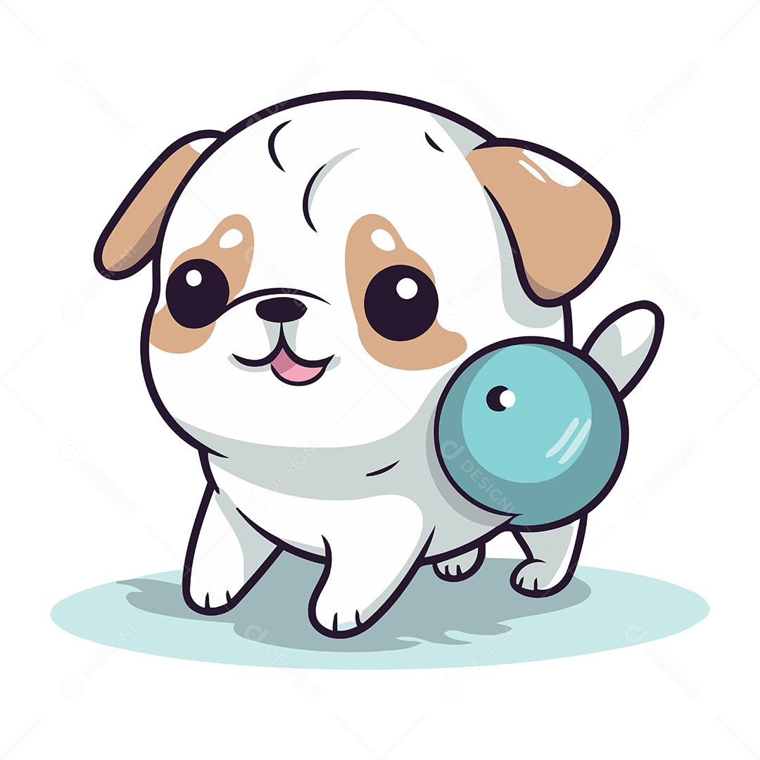 Cachorro Fofo de Desenho Animado com Bola Ilustração Vetor EPS