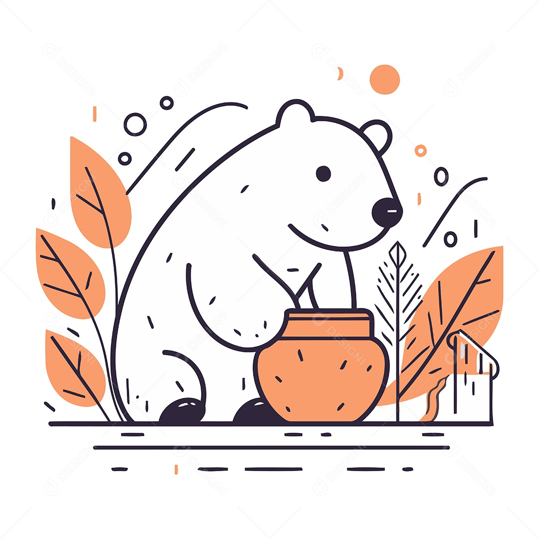 Urso Polar com Pote de Mel Ilustração Vetor EPS