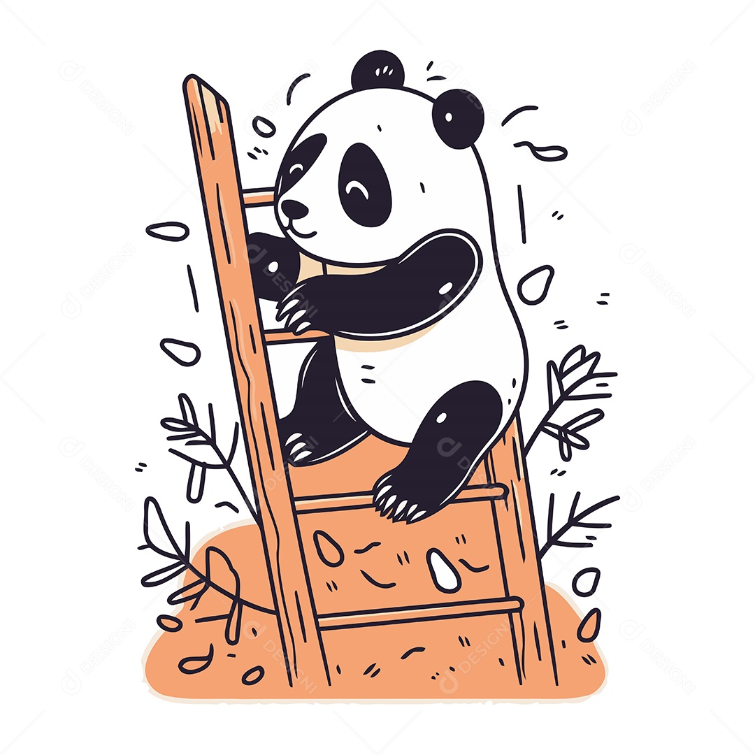 Panda Fofo em uma Escada Ilustração Vetor EPS