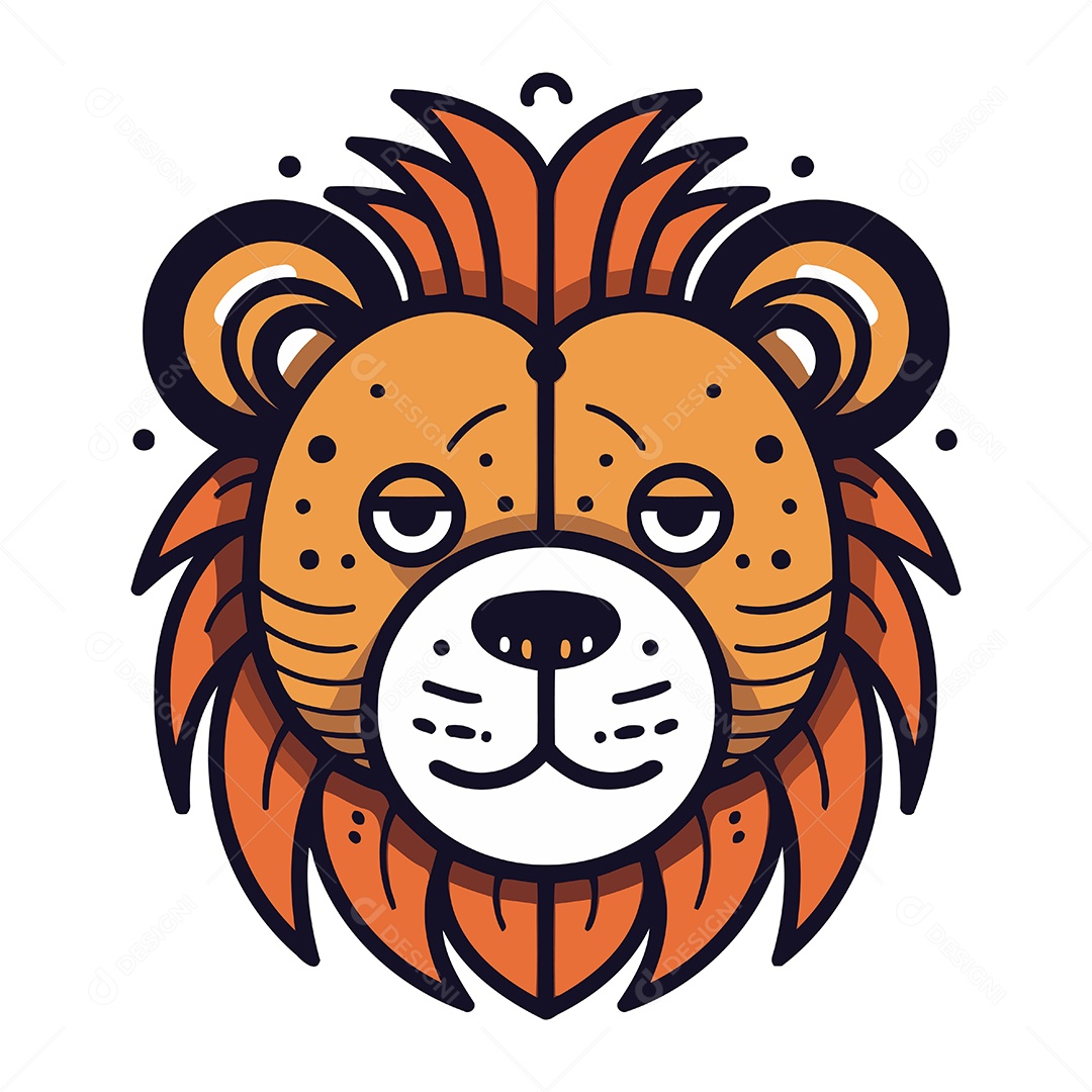 Cabeça de Leão Desenho Animado Ilustração Vetor EPS