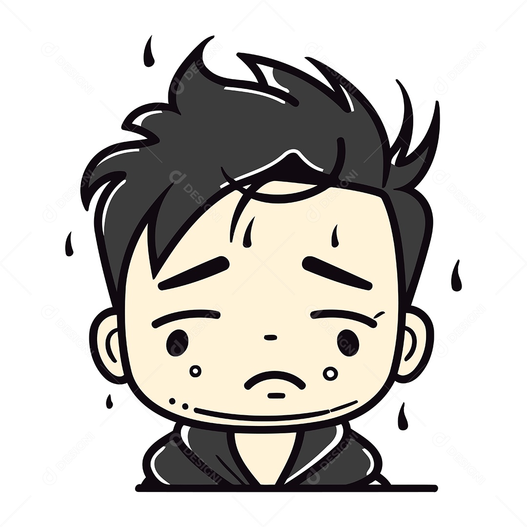 Menino Triste de Desenho Animado Ilustração Vetor EPS