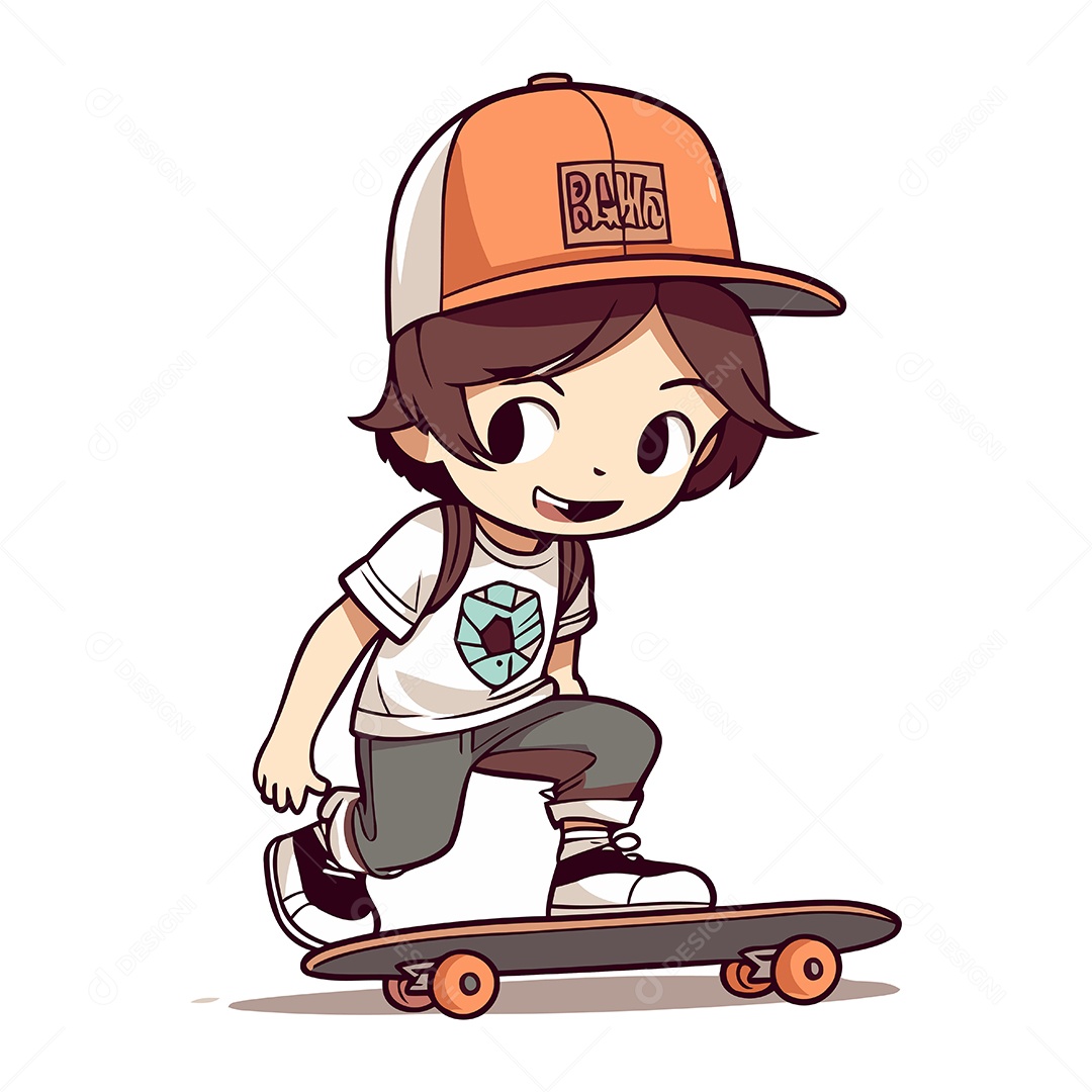 Menino Andando de Skate Ilustração Vetor EPS