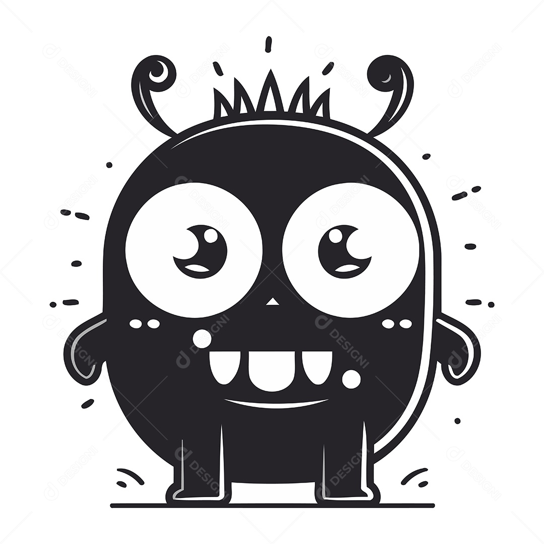 Monstro Preto Fofo de Desenho Animado com Coroa Ilustração Vetor EPS