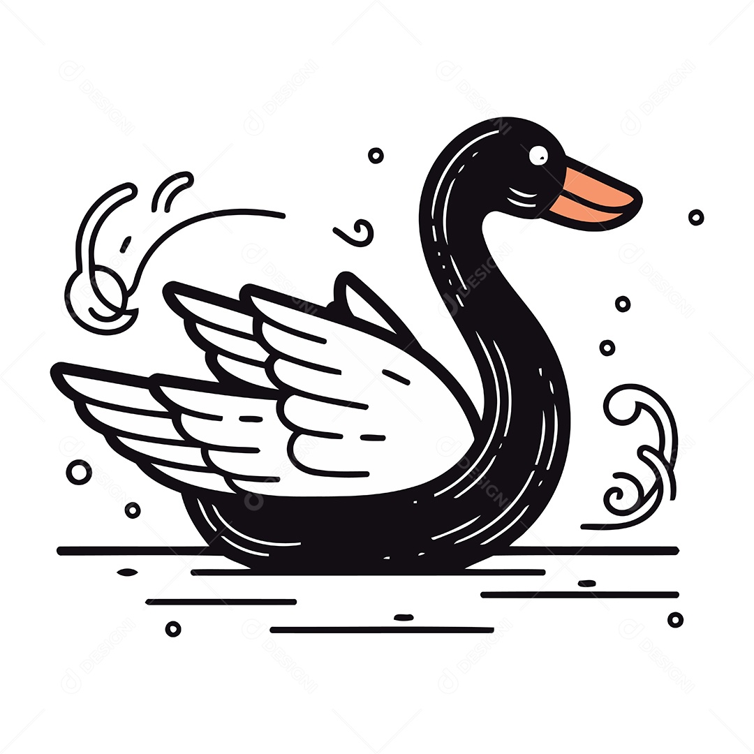 Cisne Negro de Desenho Animado Ilustração Vetor EPS