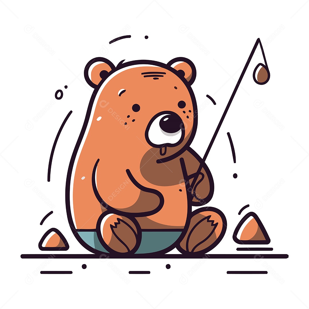 Urso de Desenho Animado Fofo Pescando Ilustração Vetor EPS