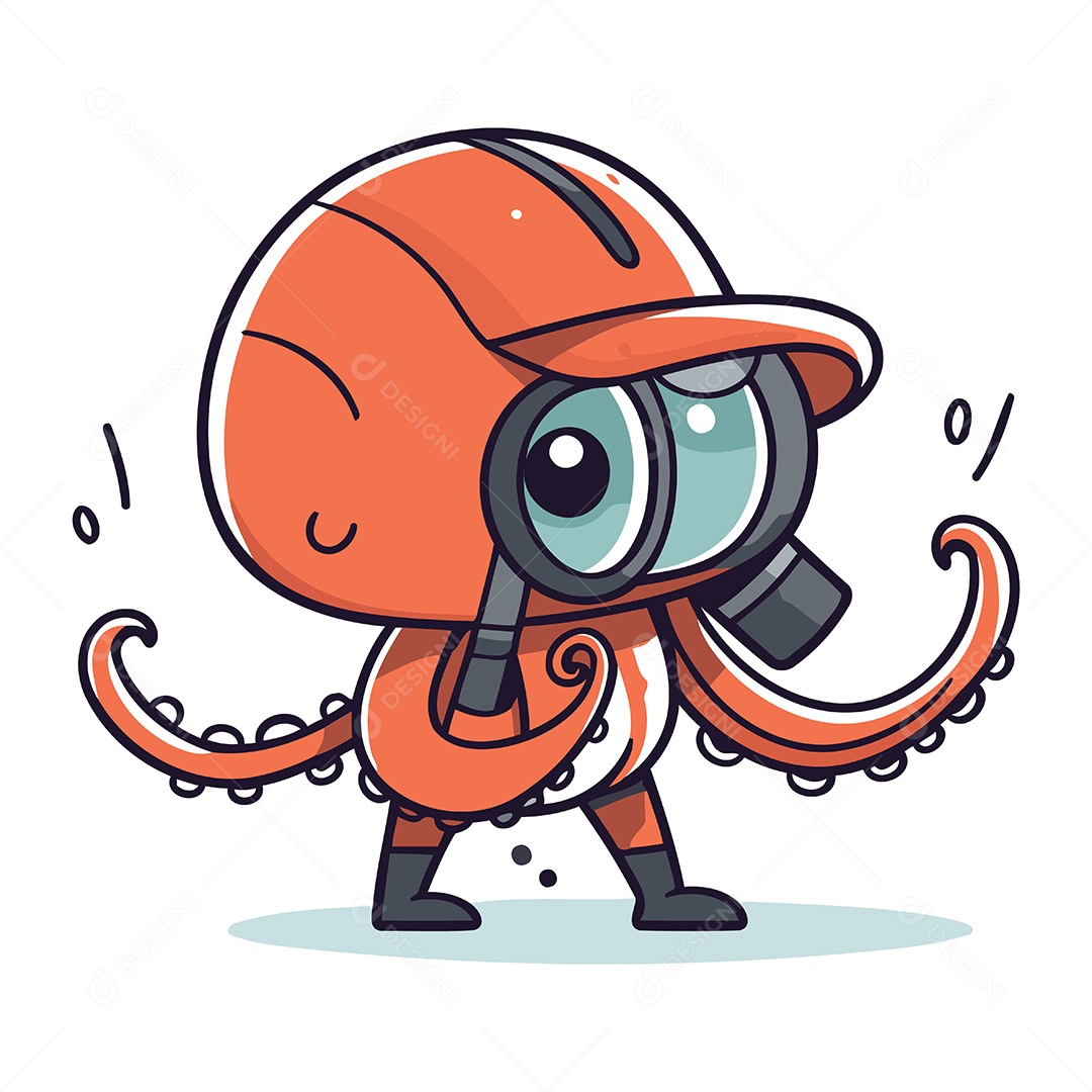 Polvo com Capacete Laranja e Lupa Ilustração Vetor EPS