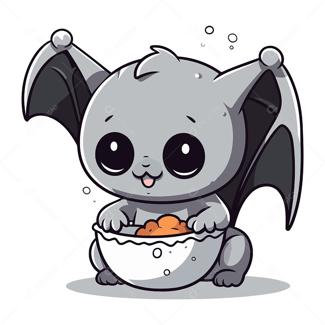 Morcego Fofo com Tigela Ilustração Vetor EPS
