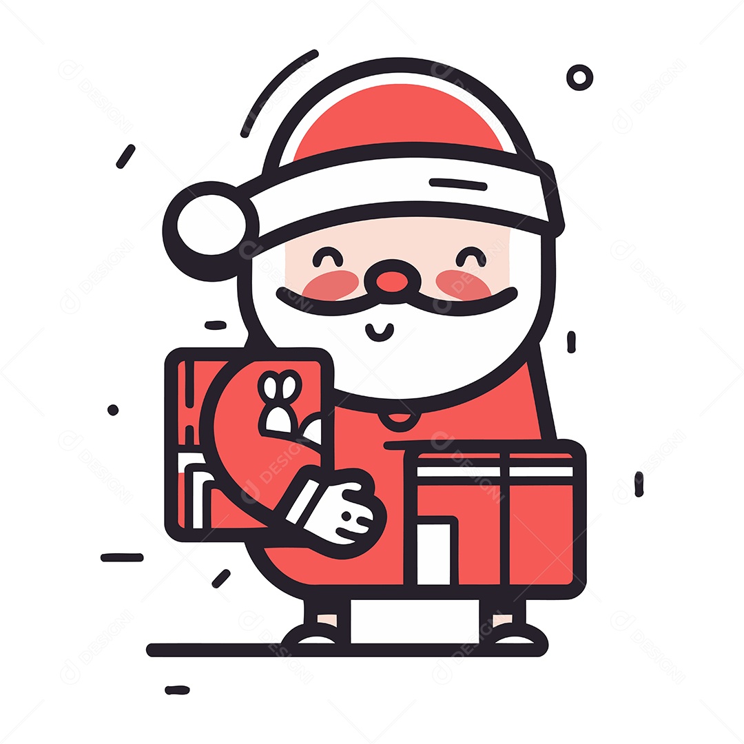 Papai Noel Segurando uma Caixa de Presente Desenho Animado Ilustração Vetor EPS