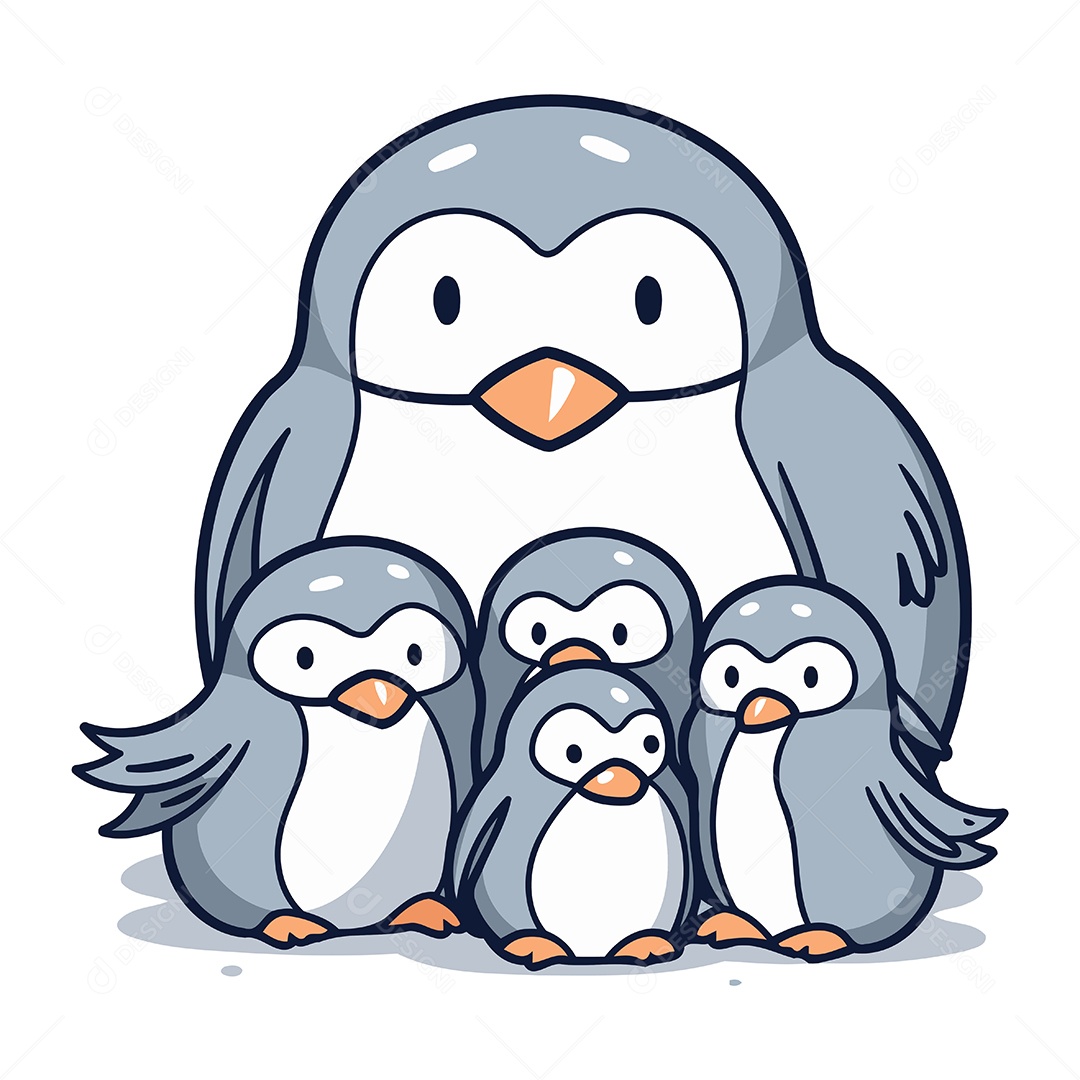 Família de Pinguins Desenho Animado Ilustração Vetor EPS