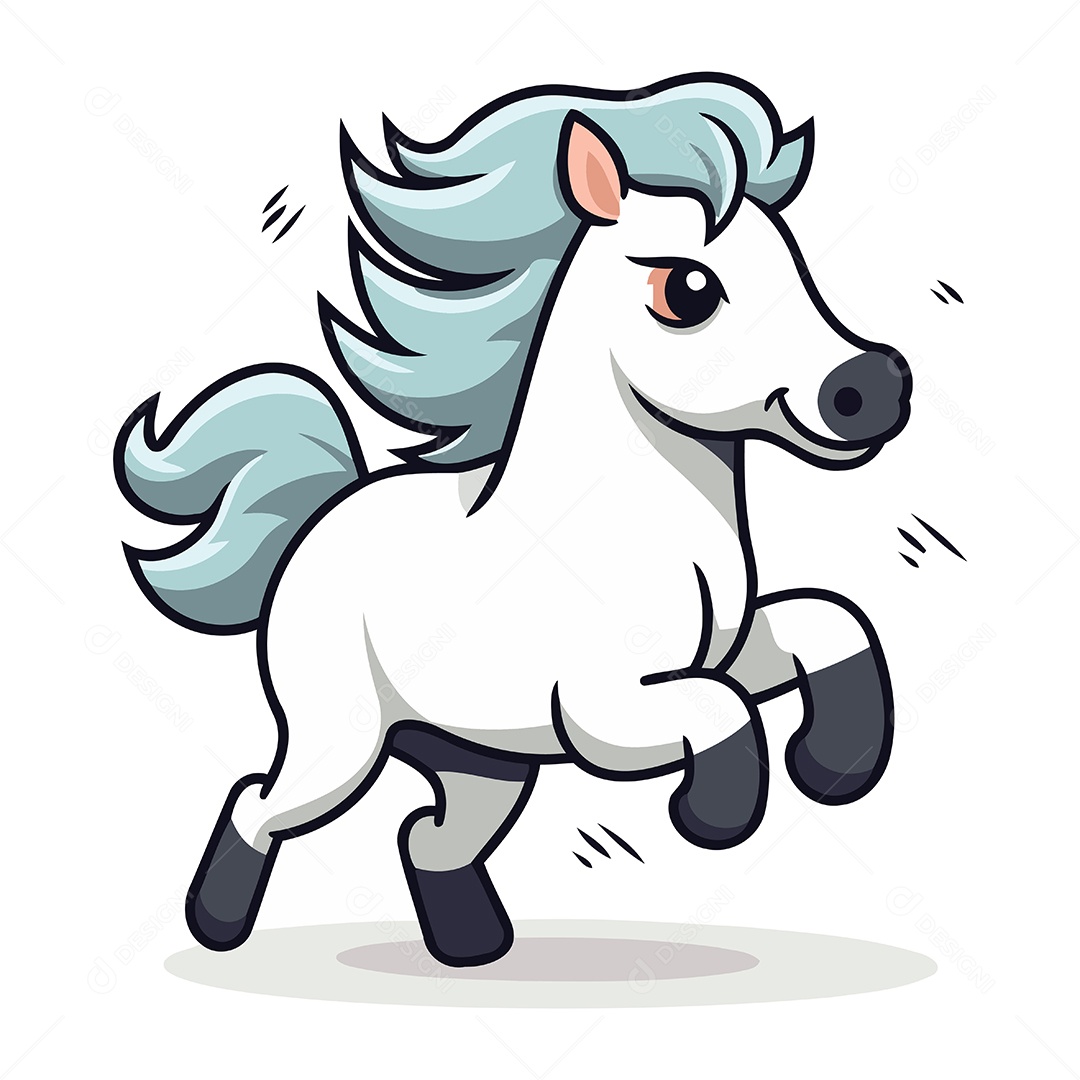 Pônei Branco Fofo de Desenho Animado Ilustração Vetor EPS