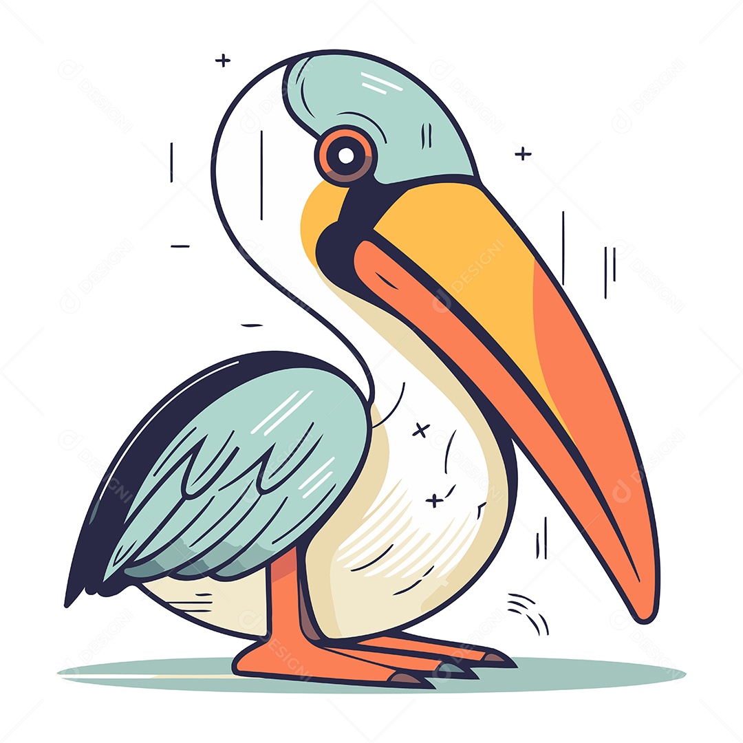 Pelicano de Desenho Animado Ilustração Vetor EPS