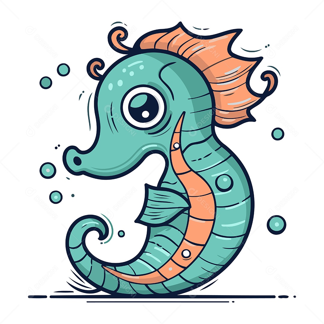 Cavalo Marinho Fofo de Desenho Animado Ilustração Vetor EPS