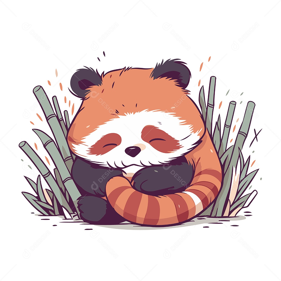 Urso Panda Vermelho Fofo Dormindo em Bambu Ilustração Vetor EPS