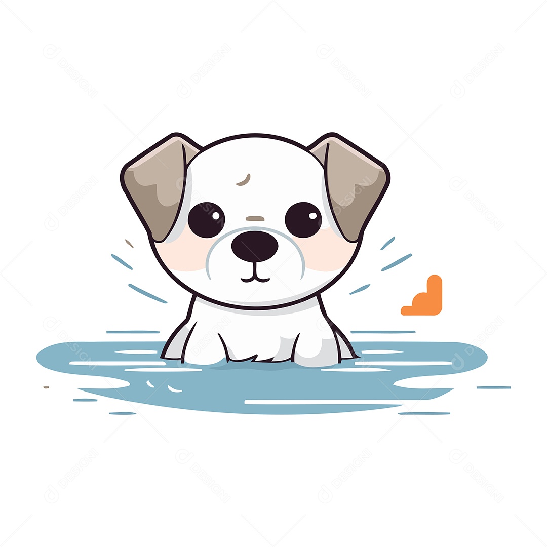 Cachorro Fofo na Água de Desenho Animado Ilustração Vetor EPS