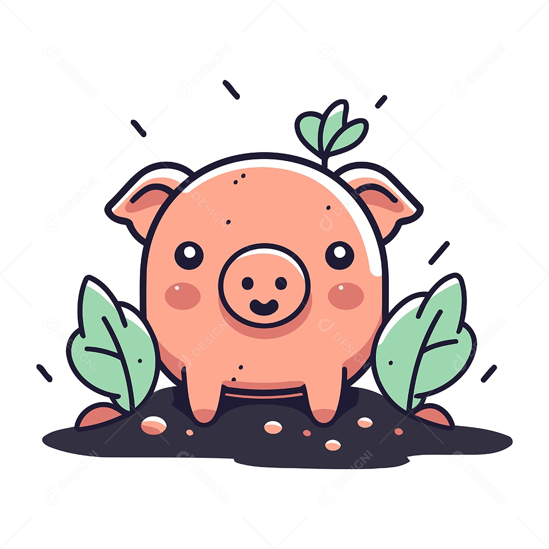 Porquinho Fofo de Desenho Animado Ilustração Vetor EPS